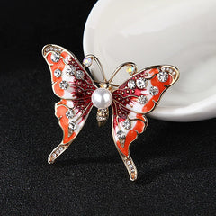 Elegant Alloy Butterfly Brooch with Rhinestones and Pearl Center