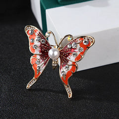 Elegant Alloy Butterfly Brooch with Rhinestones and Pearl Center