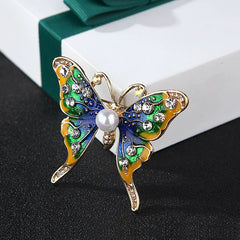 Elegant Alloy Butterfly Brooch with Rhinestones and Pearl Center