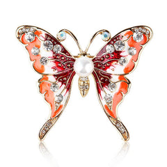 Elegant Alloy Butterfly Brooch with Rhinestones and Pearl Center