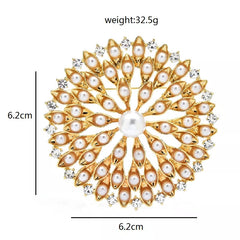 Elegant Gold Alloy Pearl Flower Brooch Pin for Women