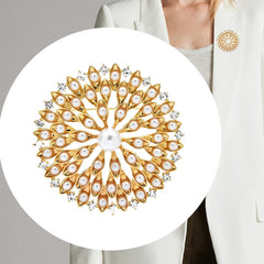 Elegant Gold Alloy Pearl Flower Brooch Pin for Women