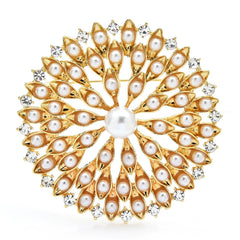 Elegant Gold Alloy Pearl Flower Brooch Pin for Women