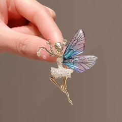 Sparkling Fairy Brooch – Glitter Dress &amp; Iridescent Wings Pin
