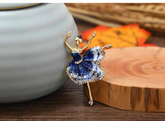 Elegant Enamel Ballerina Brooch – Red or Blue Crystal Ballet Dancer Pin