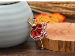 Elegant Enamel Ballerina Brooch – Red or Blue Crystal Ballet Dancer Pin