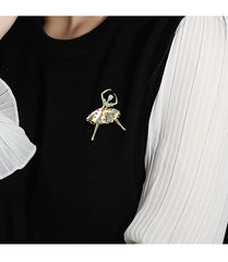 Gold Ballerina Brooch – Elegant Dancer Pin with Colorful Rhinestones