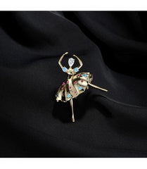 Gold Ballerina Brooch – Elegant Dancer Pin with Colorful Rhinestones