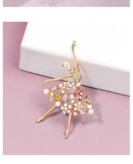 Rhinestone Ballerina Brooch – Elegant Dancer Pin with Crystal and Pearl Skirt