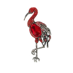 Red Crystal Flamingo Brooch – Elegant Bird Pin for Women