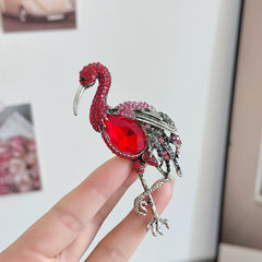 Red Crystal Flamingo Brooch – Elegant Bird Pin for Women