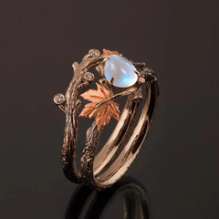Moonstone Maple Leaf Ring – Vintage Nature-Inspired Design