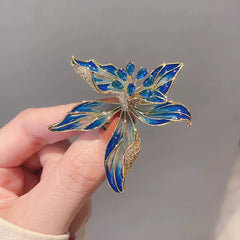 Blue Enamel Lily Flower Brooch – Elegant Crystal Floral Pin