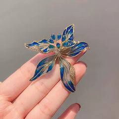 Blue Enamel Lily Flower Brooch – Elegant Crystal Floral Pin