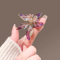 Purple Enamel Lily Flower Brooch – Sparkling Crystal Floral Pin
