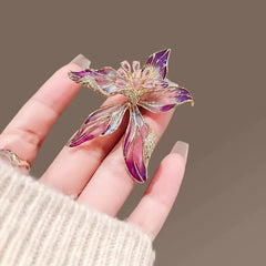 Purple Enamel Lily Flower Brooch – Sparkling Crystal Floral Pin