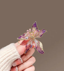 Purple Enamel Lily Flower Brooch – Sparkling Crystal Floral Pin