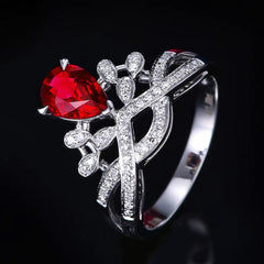 Elegant Red Zircon Crown Ring – Alloy Material | Luxurious Women's Jewelry