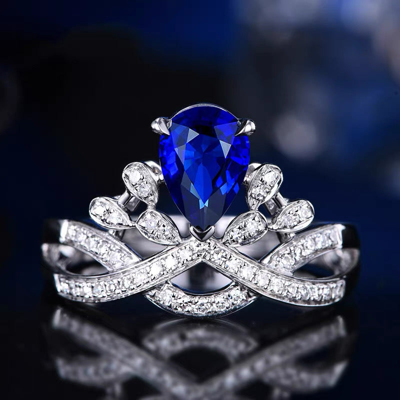 Elegant Blue Teardrop Zircon Alloy Ring with Pave CZ Accents