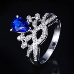 Elegant Blue Teardrop Zircon Alloy Ring with Pave CZ Accents
