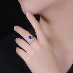Elegant Blue Teardrop Zircon Alloy Ring with Pave CZ Accents