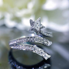 Galaxy Comet Alloy Ring with Star-Shaped Zircon