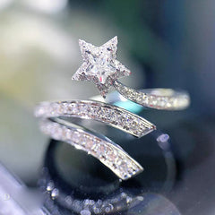 Galaxy Comet Alloy Ring with Star-Shaped Zircon