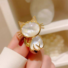 Elegant Alloy Cat Brooch with Mother of Pearl Inlay