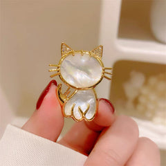 Elegant Alloy Cat Brooch with Mother of Pearl Inlay