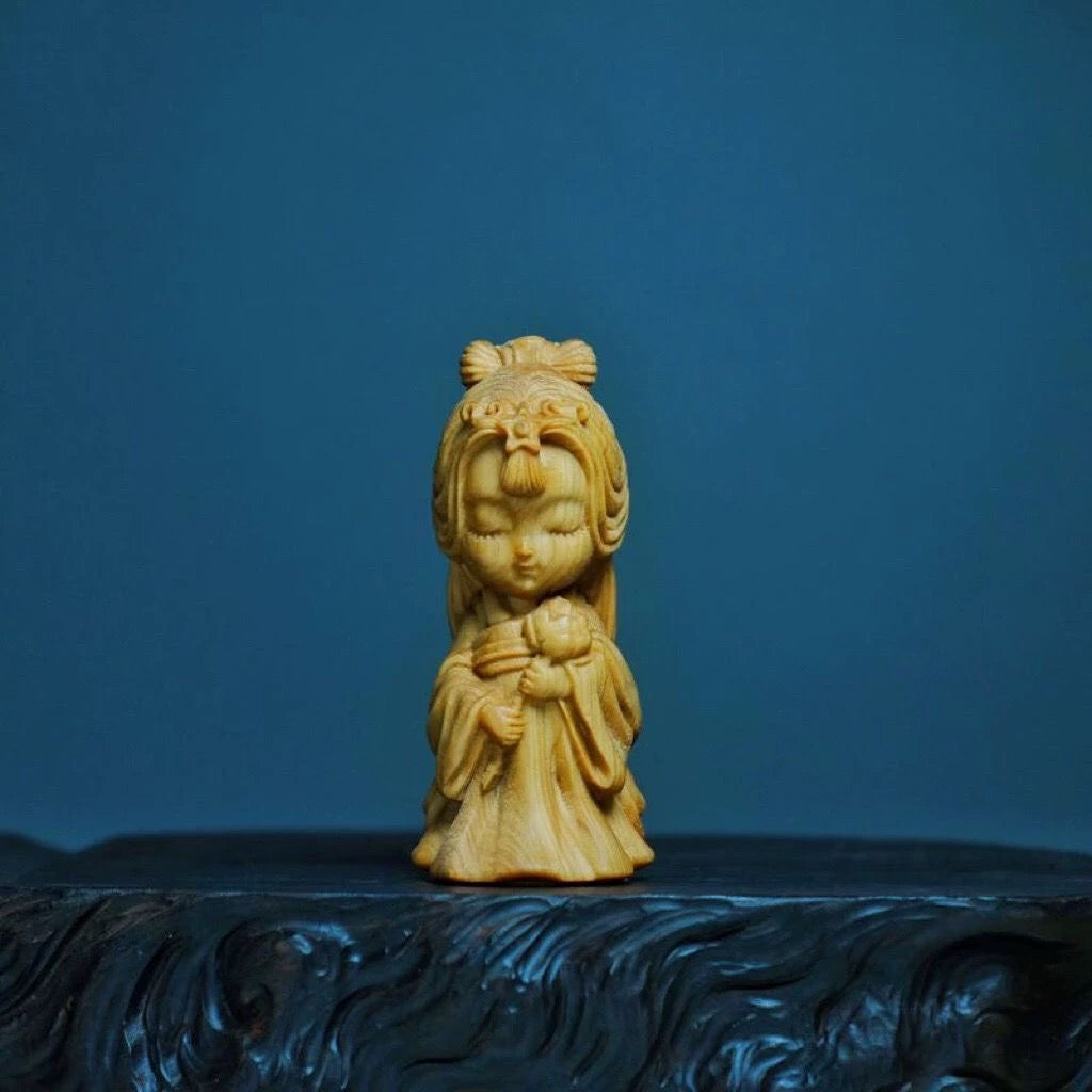 Hand-Carved Boxwood "Four Beauties of Ancient China" Figurine Set