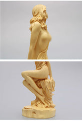 Hand-Carved Boxwood Sitting Woman Sculpture