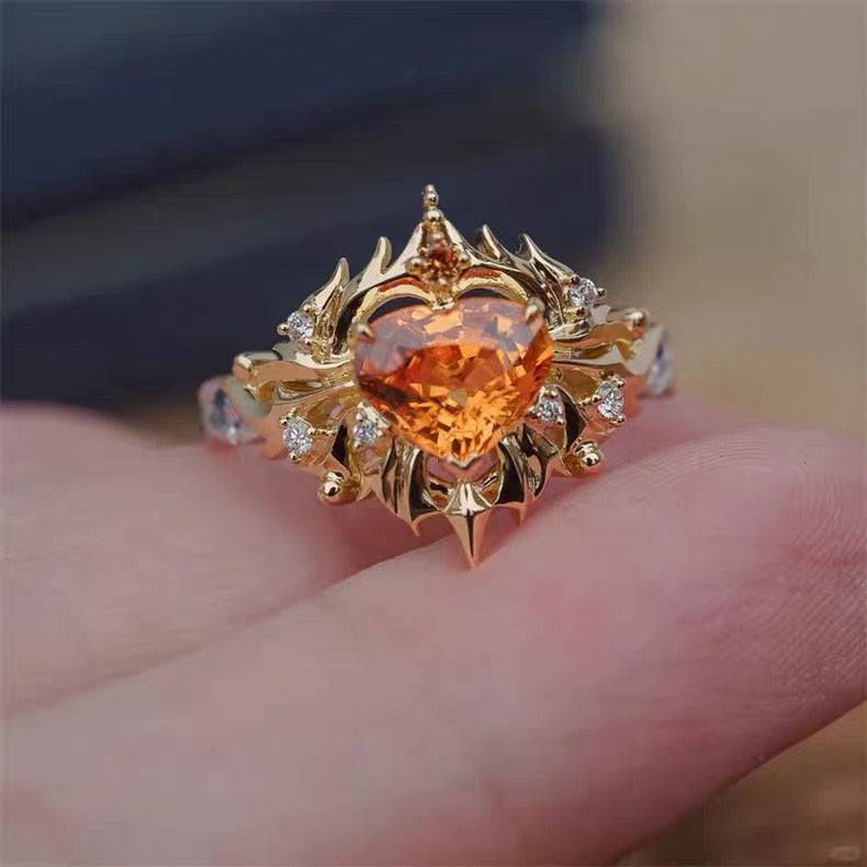Heart-Shaped Fanta Stone Sunburst Ring