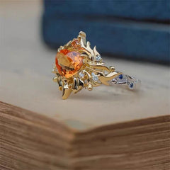 Heart-Shaped Fanta Stone Sunburst Ring