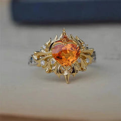 Heart-Shaped Fanta Stone Sunburst Ring