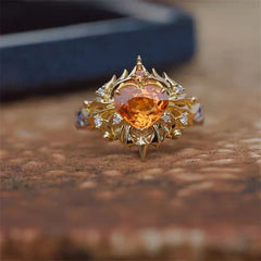 Heart-Shaped Fanta Stone Sunburst Ring