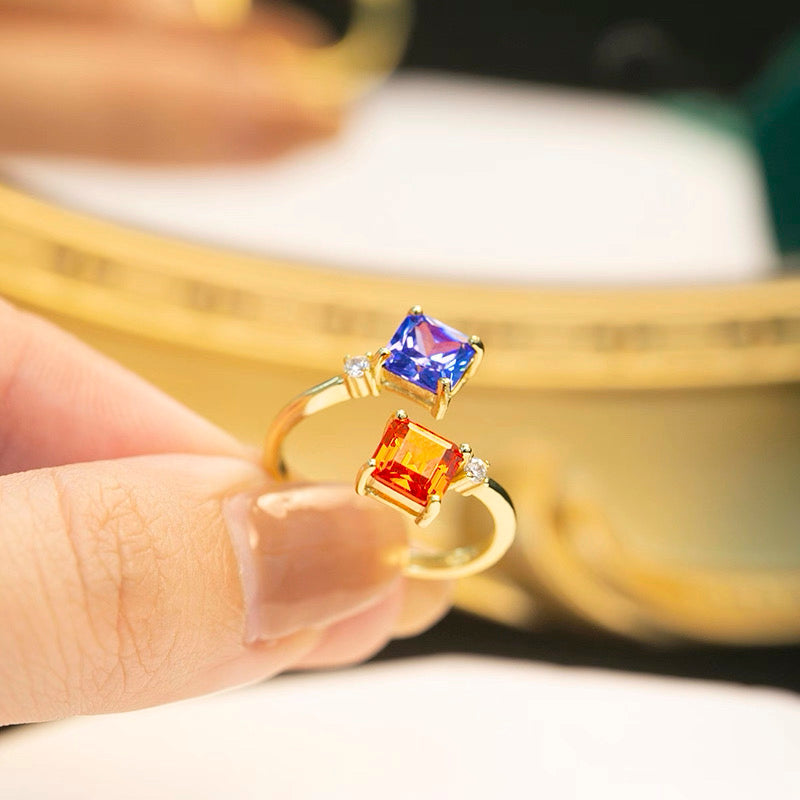 Dual Gemstone Open Ring – Orange &amp; Blue Square&nbsp; on&nbsp;