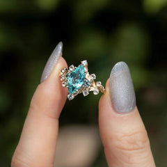 Elegant Marquise Blue Crystal Ring with Alloy Band – Vintage Style