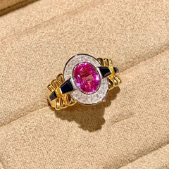 Elegant Pink Zircon Alloy Ring – Vintage Inspired Statement Jewelry