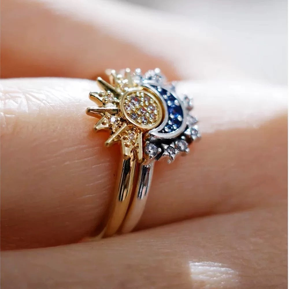 Sun & Moon Zircon Ring Set