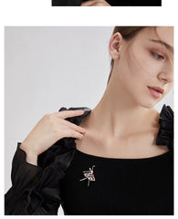 Rhinestone Ballerina Brooch – Elegant Dancer Pin with Crystal and Pearl Skirt