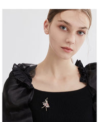Rhinestone Ballerina Brooch – Elegant Dancer Pin with Crystal and Pearl Skirt