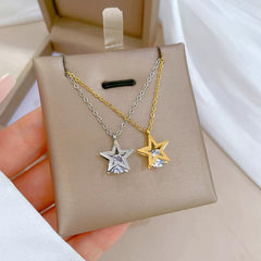 Alloy Star Pendant Necklace with Zircon – Gold &amp; Silver Options
