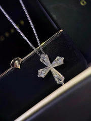 Elegant Cross Pendant Necklace – Premium Baguette Cut Zirconia, Silver Chain